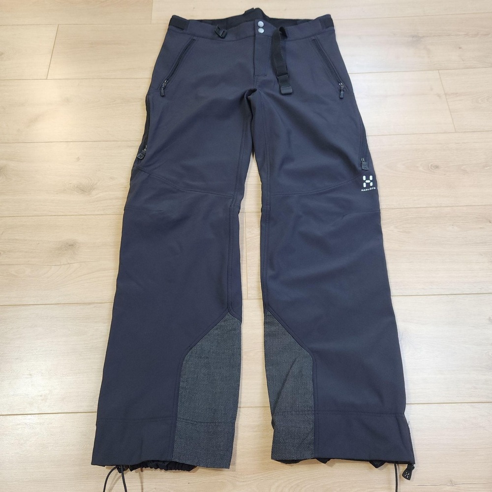 Haglöfs Snow Pants Mens Medium Black Softshell Ski Adjustable Waist Pockets